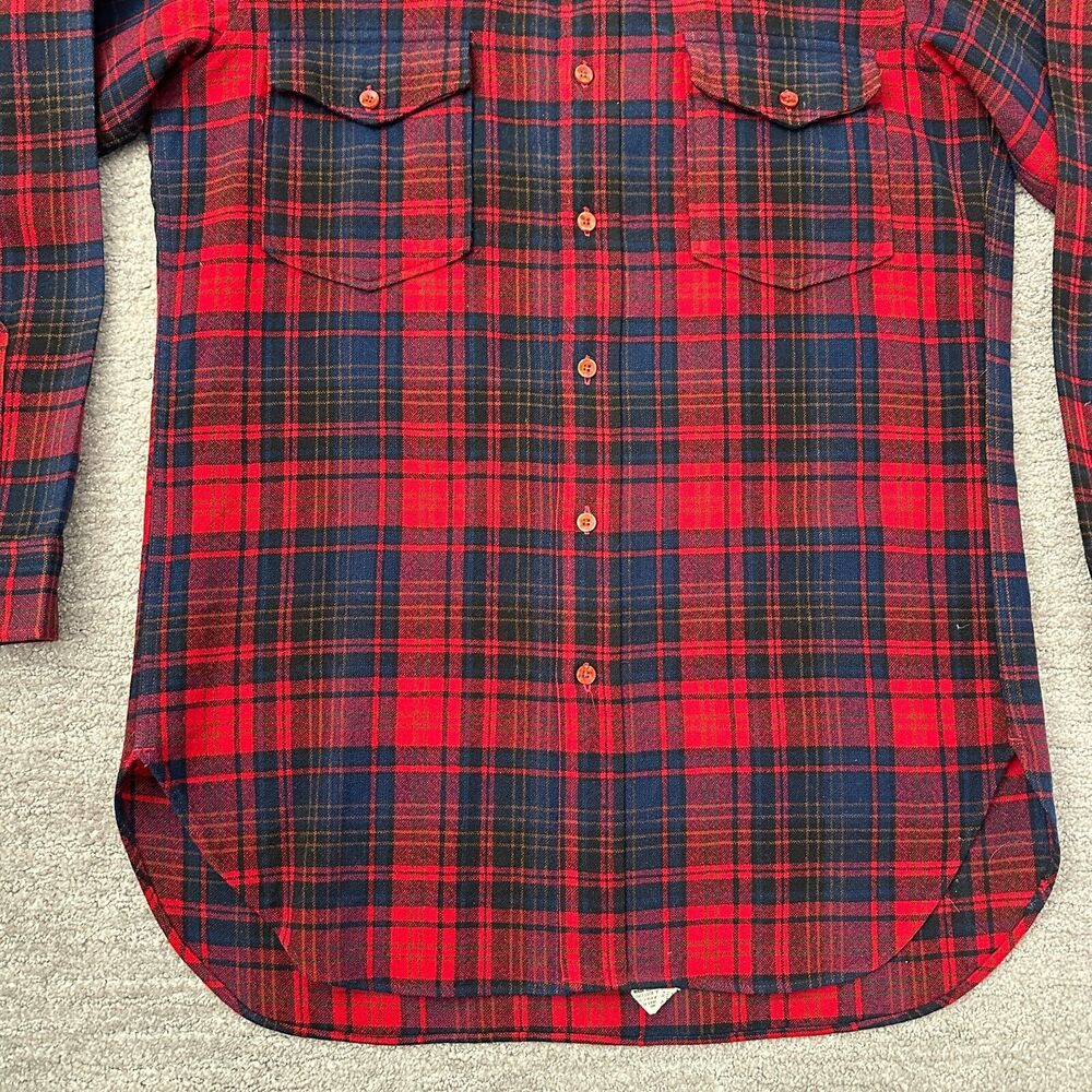 VTG Pendleton Field Shirt Mens 15.5 Red Blue Plaid 100% Wool USA Flannel READ - Picture 3 of 12